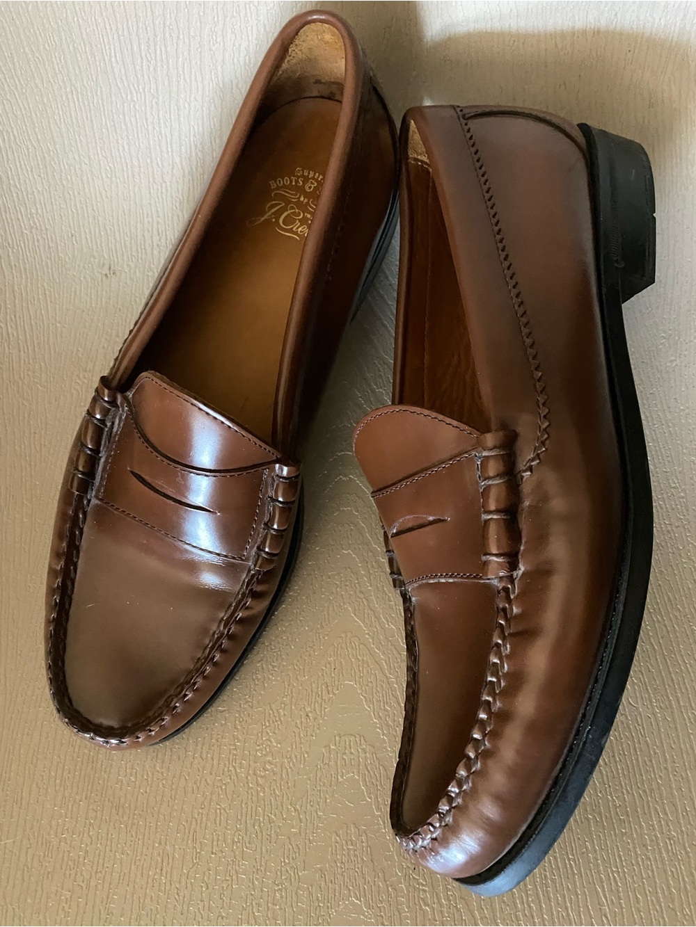 J.Crew superior boots & shoes brown patent leather penny loafers flex soles 10